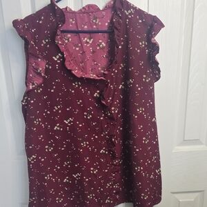 Sleeveless Burgundy Floral Ruffle V-Neck Camisole